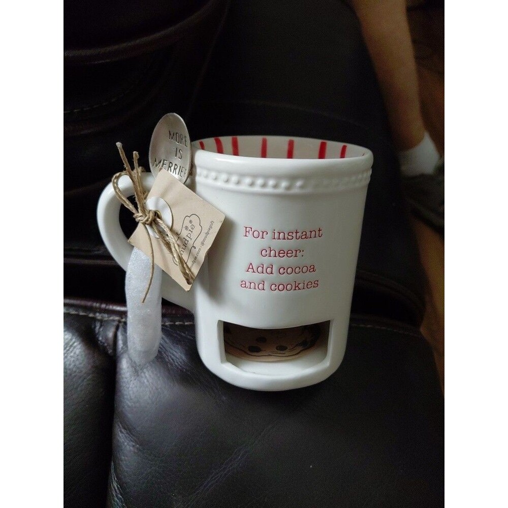 Mud Pie Instant Cookie Slot Ceramic Mug White Candy Stripe Dotted Hobnail Detail